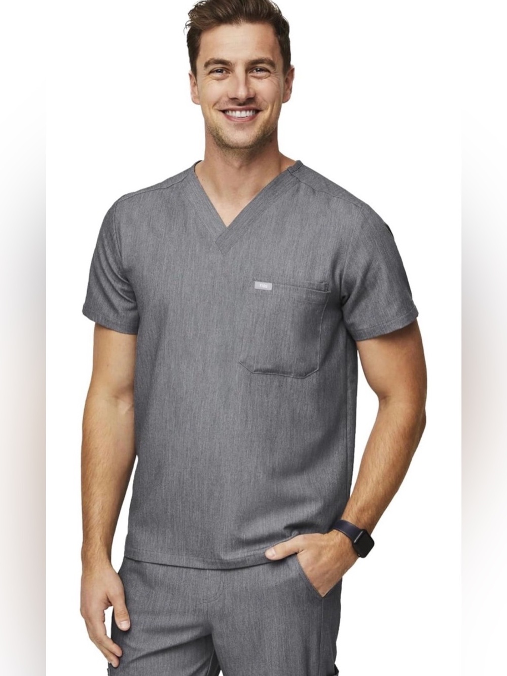 Figs Men's Leon Technical Collection Scrub Top Size L Gray Healthcare Uniform